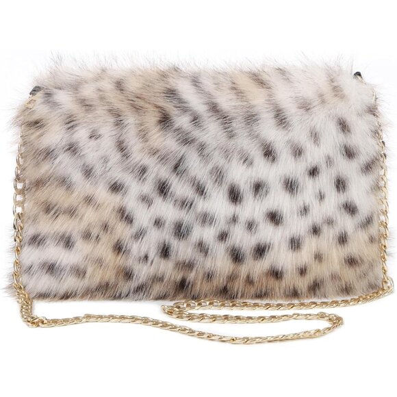 Faux Fur Crossbody Bag Women Small Shoulder Purse Zipper Detachable Chain - Picture 1 of 6